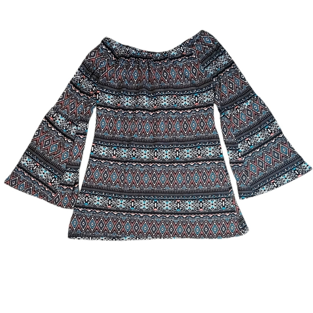 Win Win Size L - XL Tribal Hippie Raglan Bell Sleeve Tunic Dress